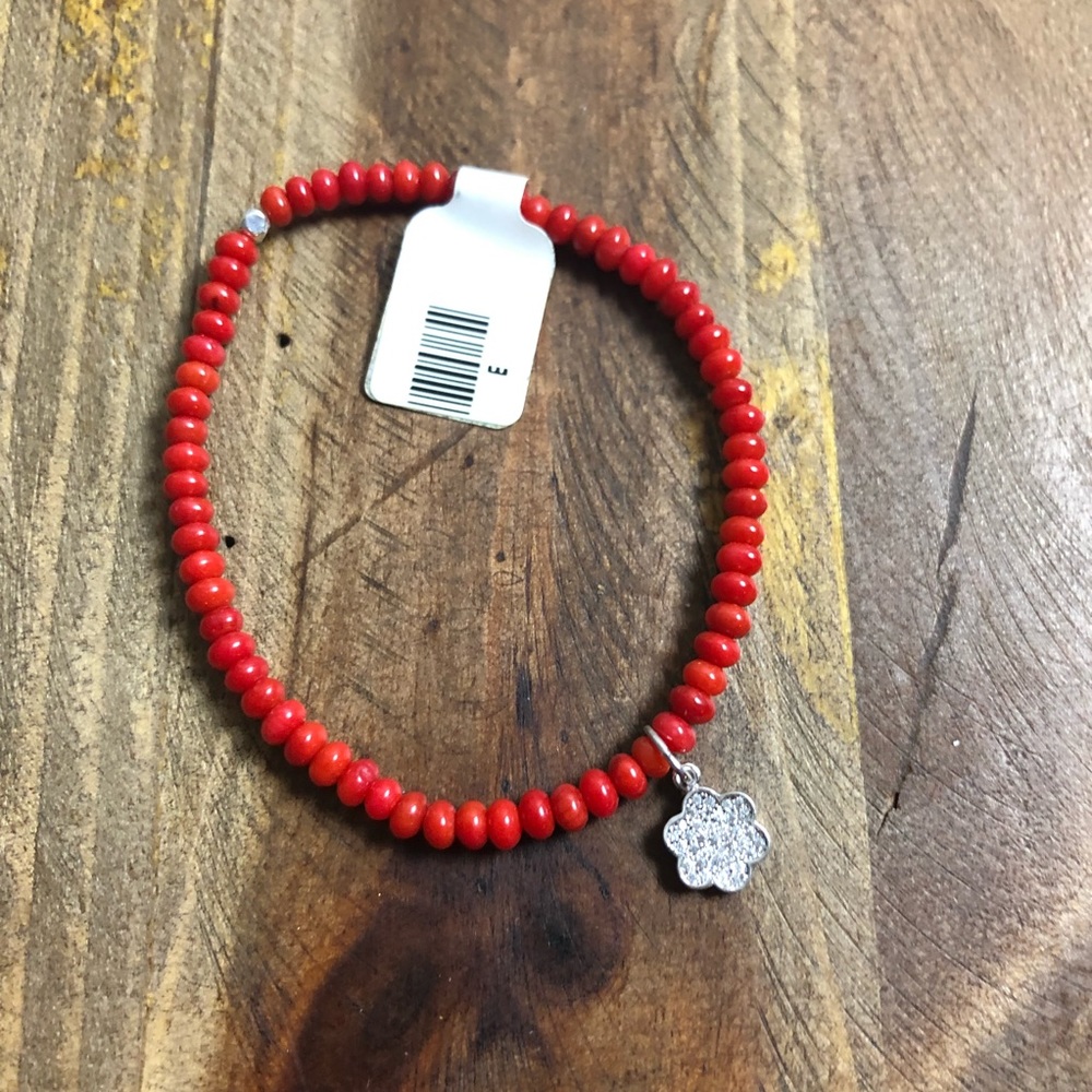 TAI flower rhinestone red bead bracelet